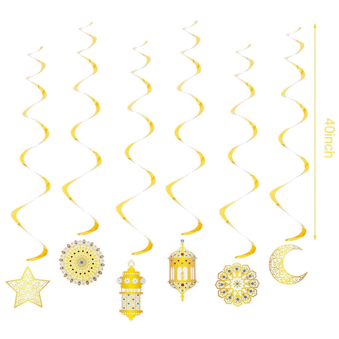 Eid Mubarak Banner Ramadan Decoration For Home 2025 Gold Spiral Eid Pendant Bunting Islamic Muslim Hajj Mubarak Party Decor