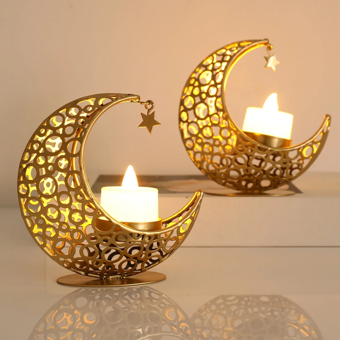 Ramadan Decoration Moon Candlestick EID Mubarak Decor For Home Candle Hold Ramadan Kareem Islamic Muslim Party Eid Al-Fitr Gifts