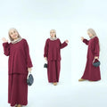 Autumn Winter Thickened Knitted Sweater Skirt Set Ramadan Modest Suits Muslim Women Solid Color 2-piece Set Warm Islam Clothing - Aurex