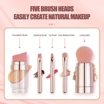 Travel portable five-in-one makeup brush set detachable loose powder brush eye shadow brush beauty tool