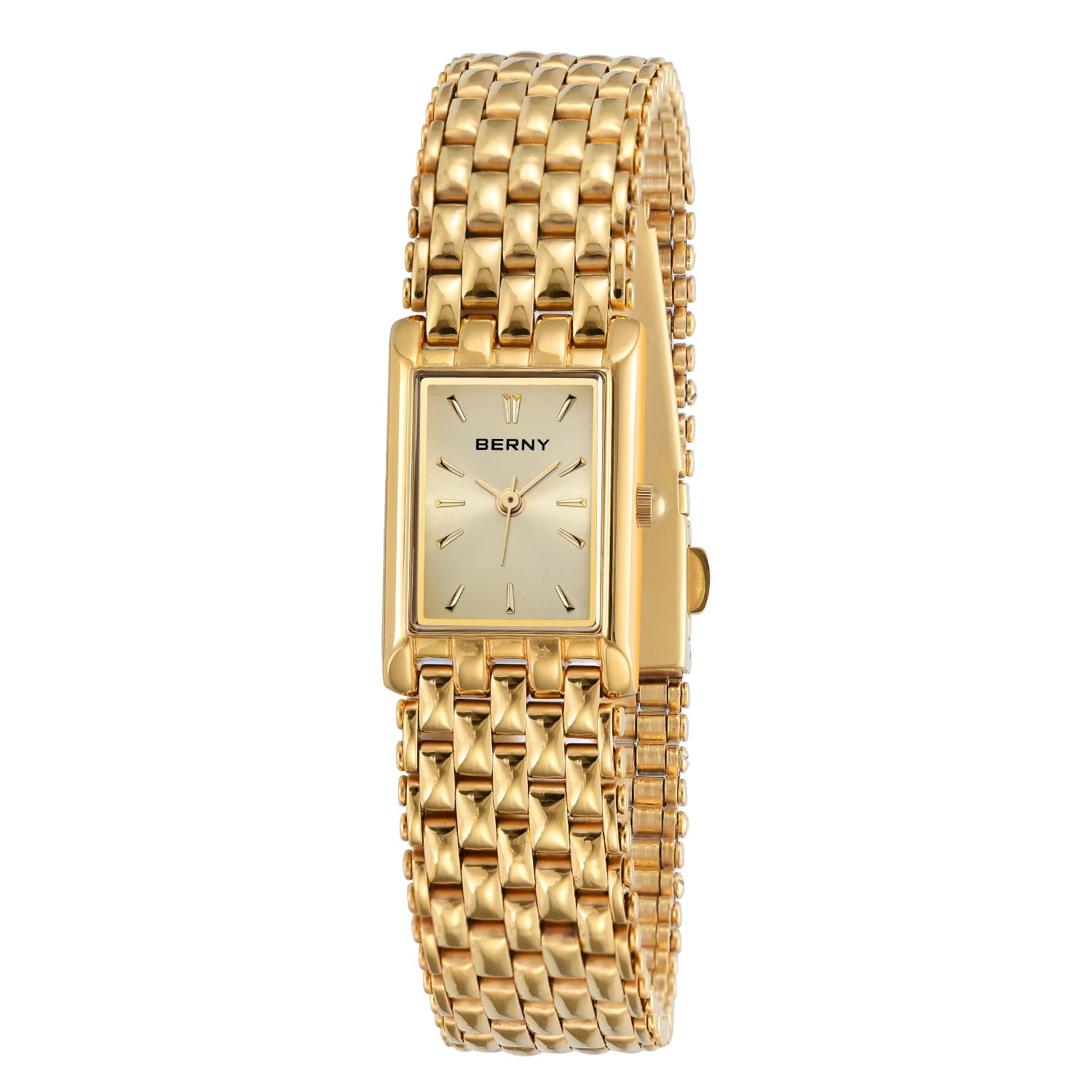 BERNY Gold Watch for Women Square Ladies Quartz Wristwatches Stainless Steel Women Small Gold Watch Luxury Casual Fashion Watch