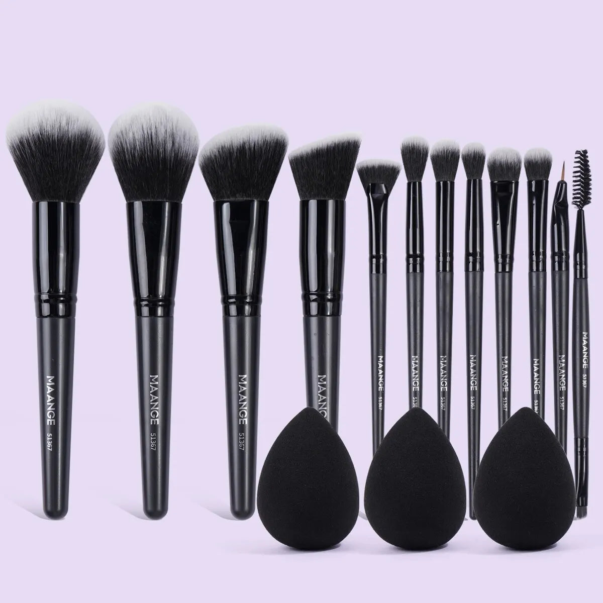 Makeup Brushes and Sponges Set 12Pcs Foundation Concealer Eyeshadow Makeup Brush Kits + 3Pcs Sponges Soft Bristle Cosmetic Brush