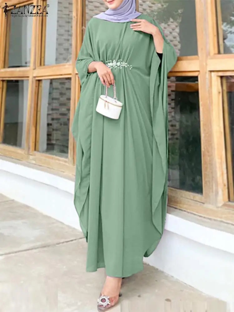 ZANZEA Autumn Muslim Hijab Dresses Abaya Women Long Sleeve Baggy Vestidos Kaftan Dubai Long Dress Ramadan Robe IsIamic Clothing