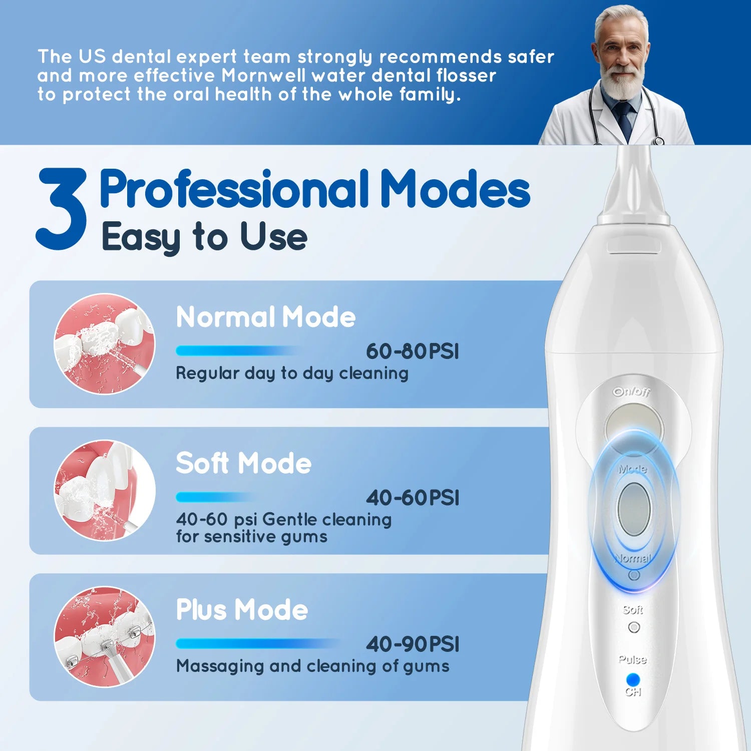 Water Dental Flosser Teeth Picks 4 Jets 3 Modes Portable Cordless D52 Water Flosser for Teeth Cleaner IPX7 Waterproof Oral Picks - Aurex