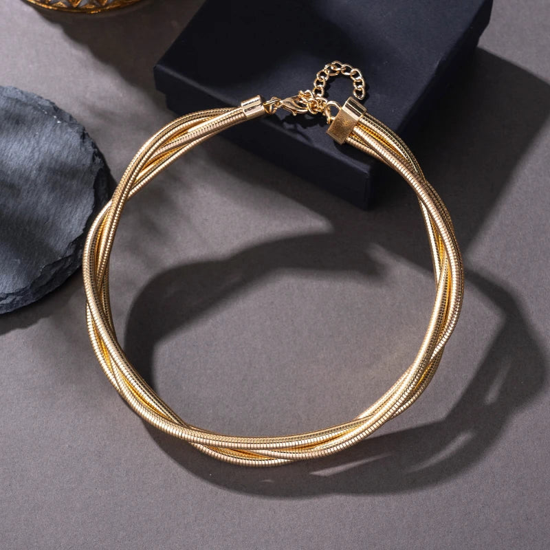 New Punk Style Gold Color Multilayer Wrap Necklace for Women Fashion Simple Design, Trendy Holiday Party Jewelry Accessory