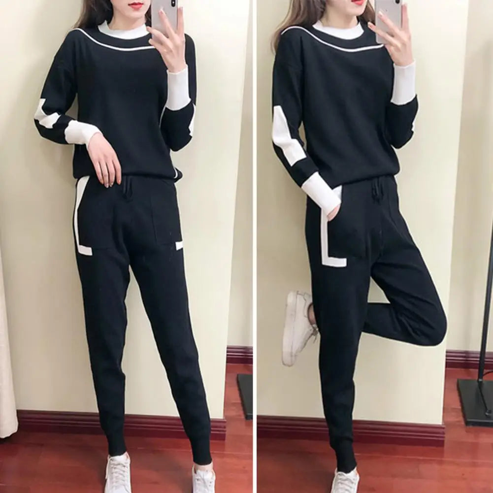 Women’s 2023 Autumn Winter O Neck Sweater Two Piece Set Female Knitted Pants Suits Fashion Casual Pullover Tracksuits Outwear - Aurex