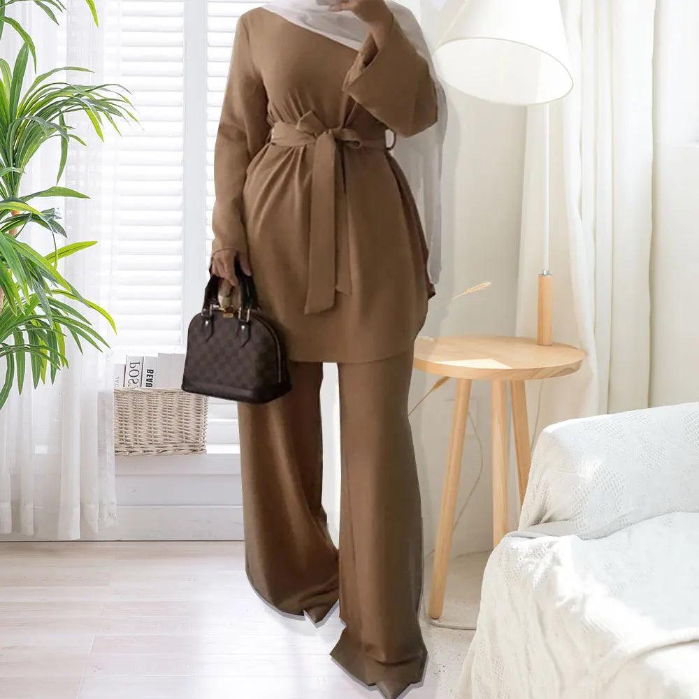 Casual Tracksuits for Women, Wide Leg Pants Sets, Long Sleeve Blouse, Muslim Abaya, Turkey Kaftan, Eid Arab, Autumn Fashion - Aurex