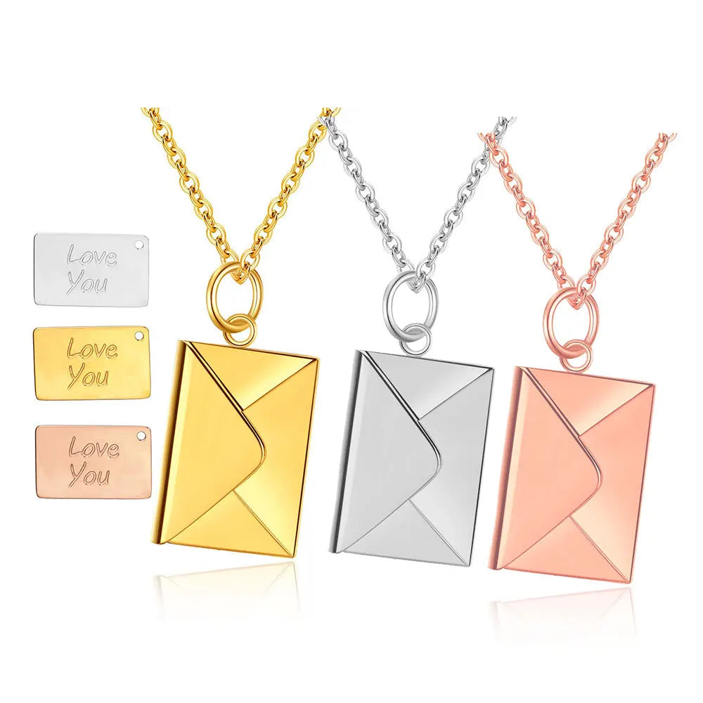 Love Letter Envelope Pendant Necklace Romantic Stainless Steel Jewelry Confession Love You For Valentine Day Gifts Wholesale