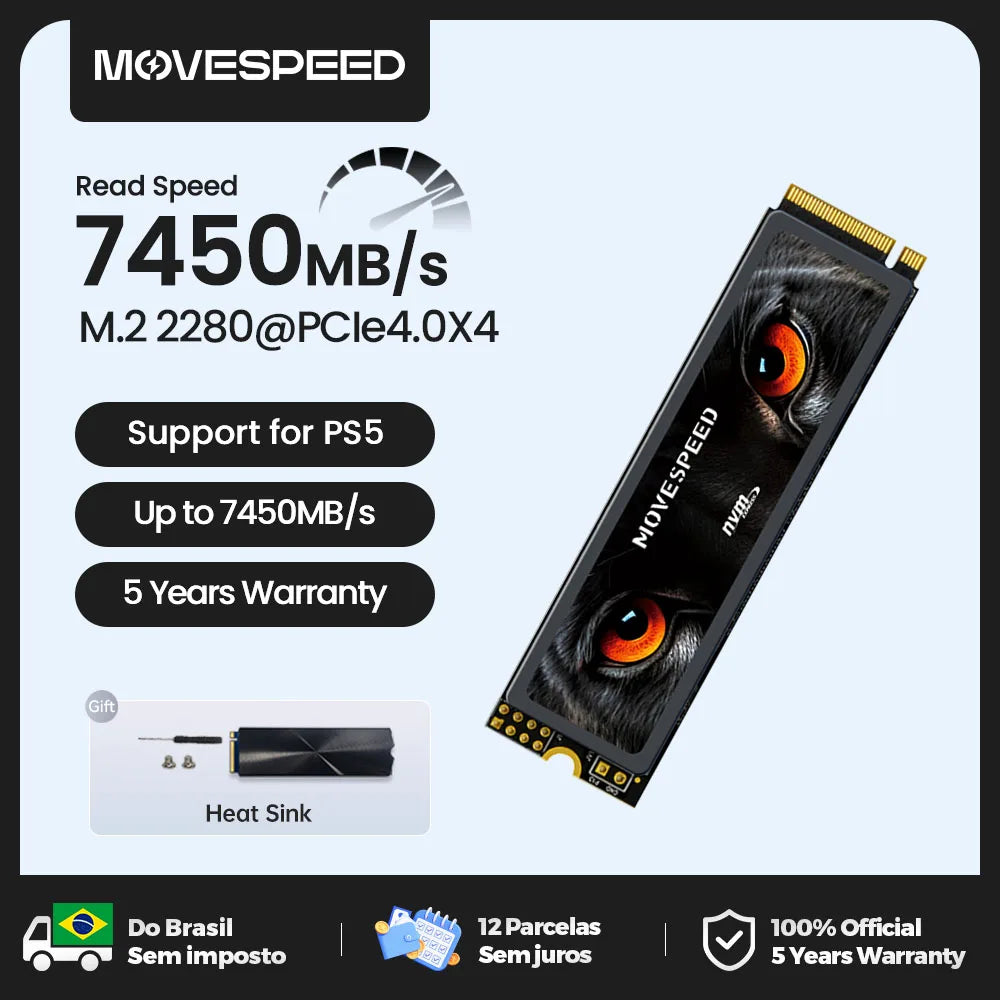 MOVESPEED 7450MB/s SSD NVMe M.2 2280 4TB 2TB 1TB Internal Solid State Hard Disk M2 PCIe 4.0x4 2280 SSD Drive for PS5 Laptop PC