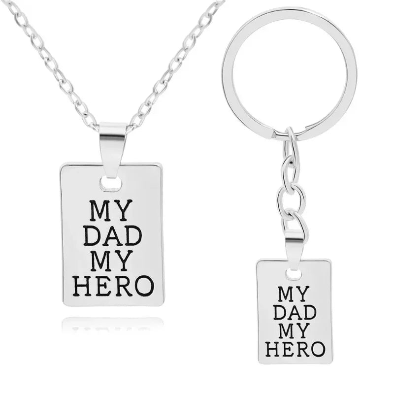 "MY DAD MY HERO" Men's and Women's Necklace Square Brand Carved Letter Pendant Accessories Father's Day Gift