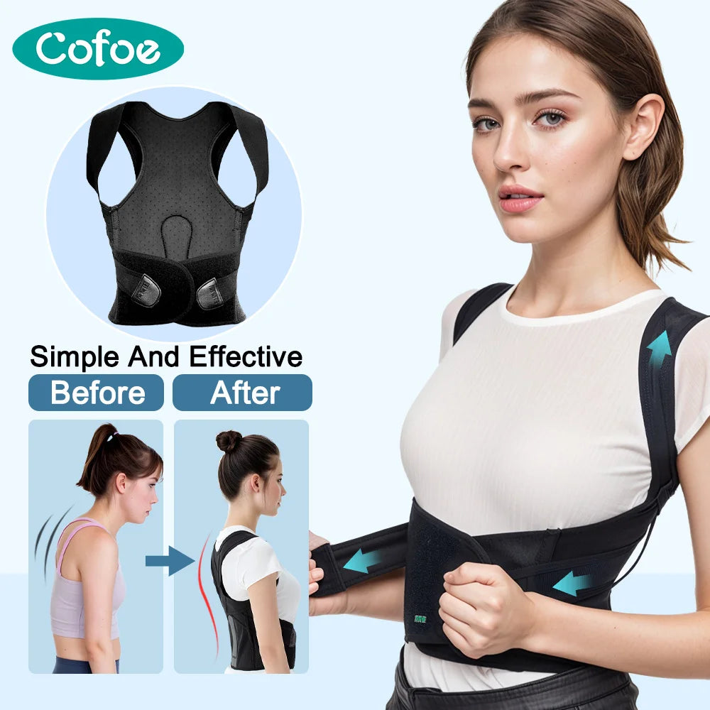 Cofoe Straight Back Posture Corrector Shoulder Lumbar Brace Spine Support Belt Adjustable Corset Correction Body Improve