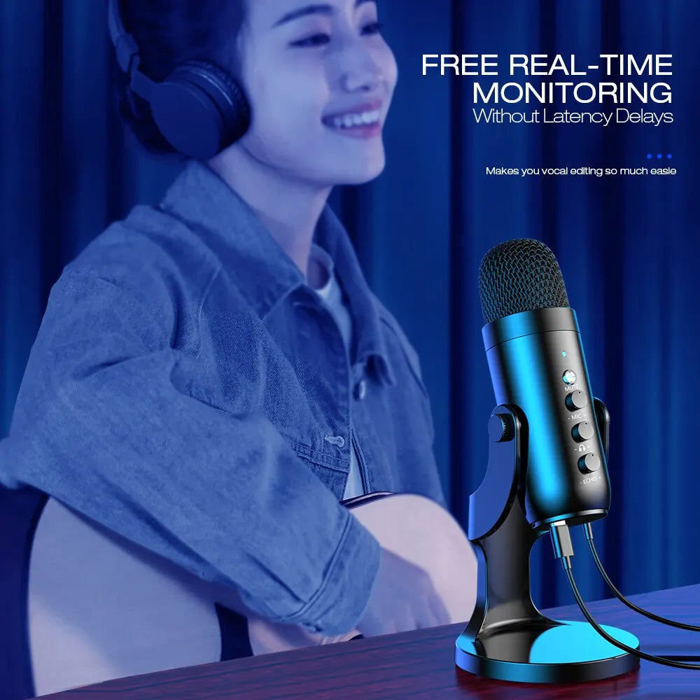 Haomuren USB Microphone for PC Mac Gaming Recording Stream Podcast, Computer Condenser Mic with Phone Adapter Headphone Output - Aurex