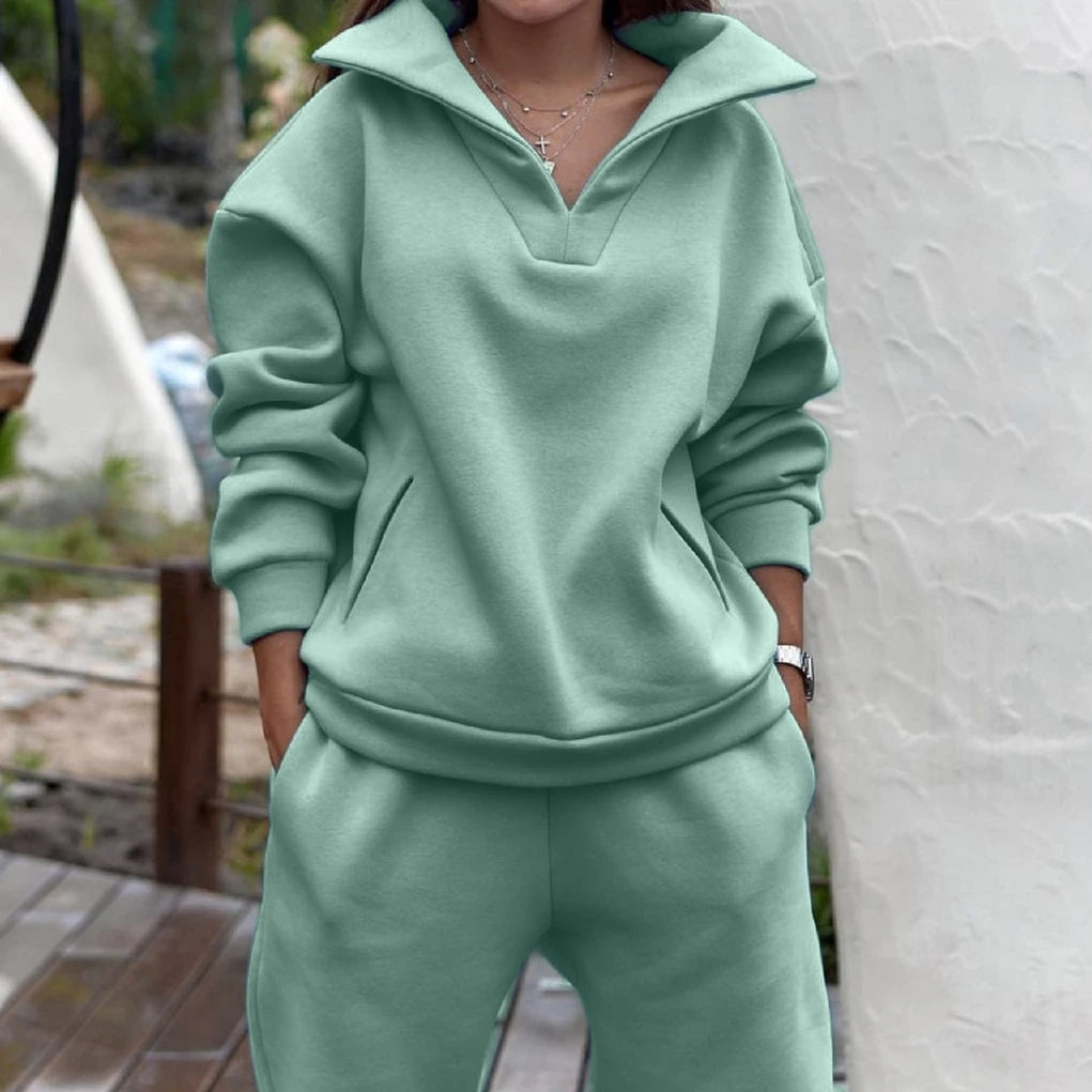 Women Tracksuit Set Plus Fleece Sweatshirts Two Piece Set Autumn Winter Casual Oversized Solid Female Sports Suit Long Pant - Aurex