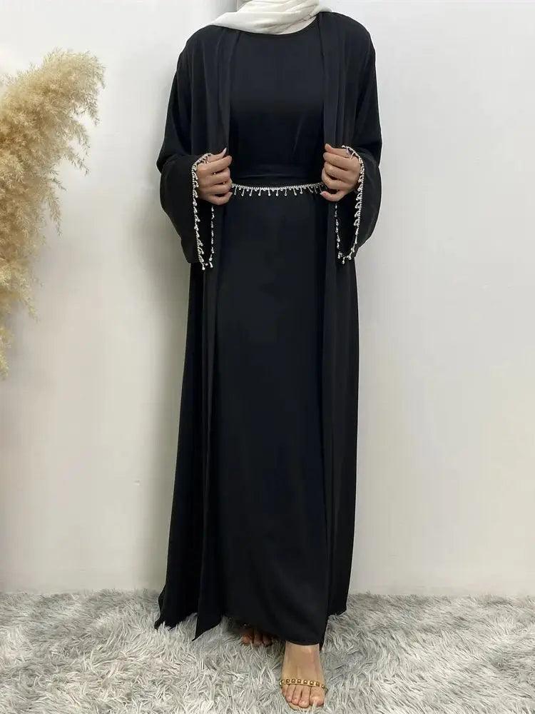 New fashion Muslim women sleeveless dress plus Muslim cardigan two-piece Arab Turkey Dubai dress elegant temperament clothing - Aurex