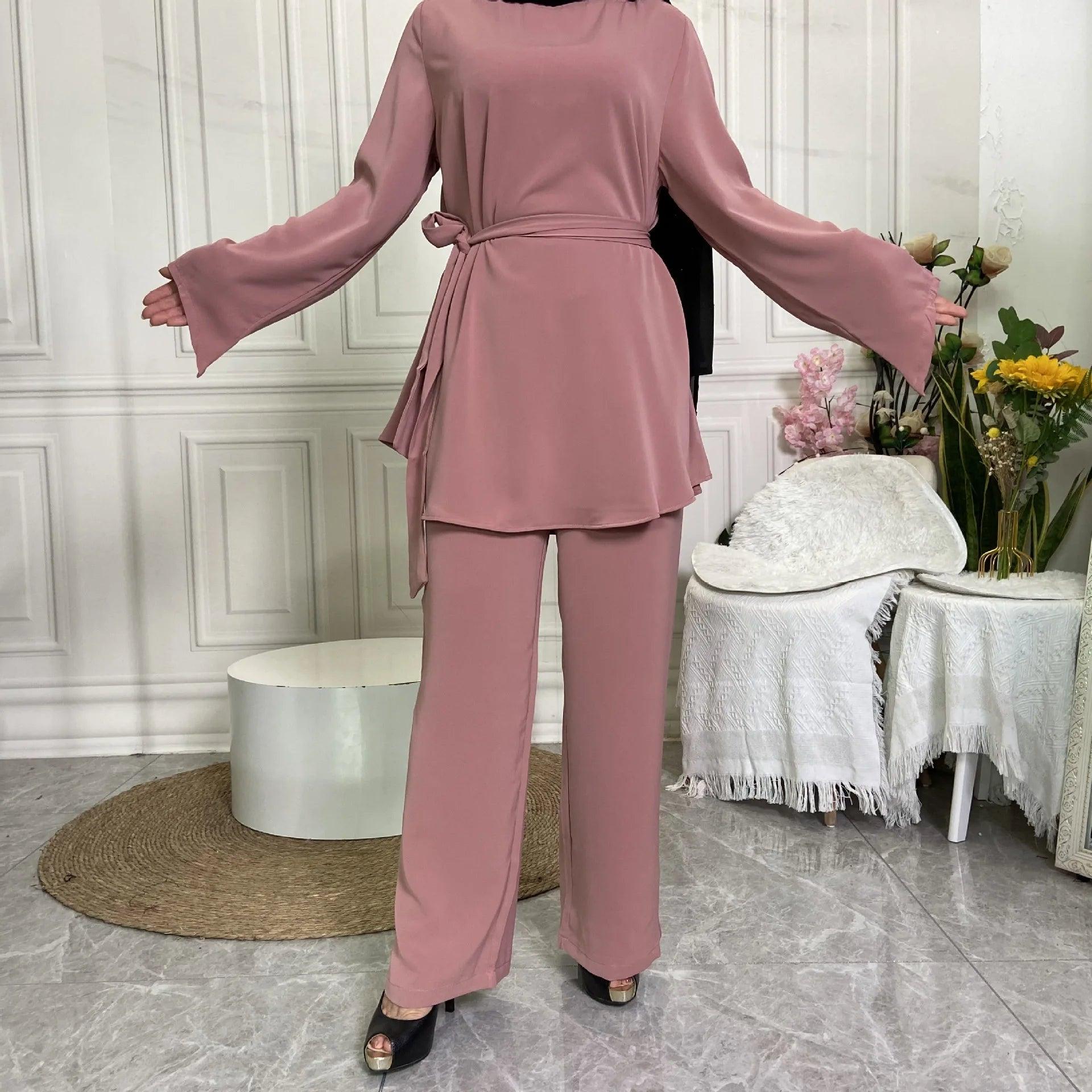 Casual Tracksuits for Women, Wide Leg Pants Sets, Long Sleeve Blouse, Muslim Abaya, Turkey Kaftan, Eid Arab, Autumn Fashion - Aurex