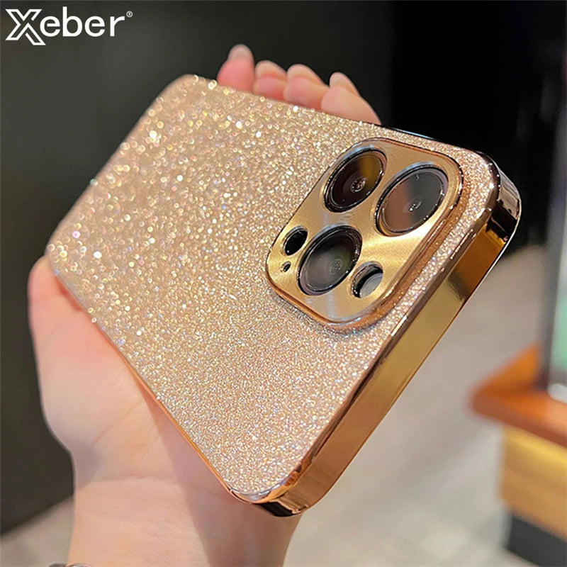 Luxury Plating Bling Glitter Rhinestones Gem Diamond Phone Case For iPhone 16 15 13 12 11 14 Pro Max Camera Protection Cover