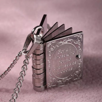 Fashion Bookish Pendant Necklace Stainless Steel Chain Book Lover Necklaces Choker Valentine's Day Gift