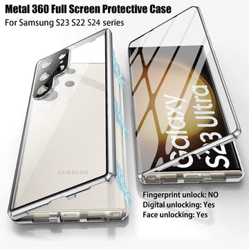 For Samsung Galaxy S23 S22 S24 Ultra Magnetic MagSafe Case 360Full Screen Glass two-in-one Metal aluminum frame Protection Cover