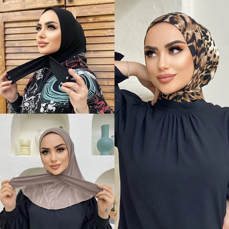 Muslim Fashion Women Print Head Scarf Shawl Tie Abaya Turban Hat Ready To Wear Inner Hijabs Bonnet Headband 2022 New