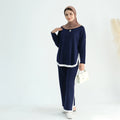 Ramadan Knitted Sweater Plain 2 Piece Abaya Set Tops Pant Modest Muslim Set For Women Islam Caftan Robe Femme Musulmane Kaftan - Aurex