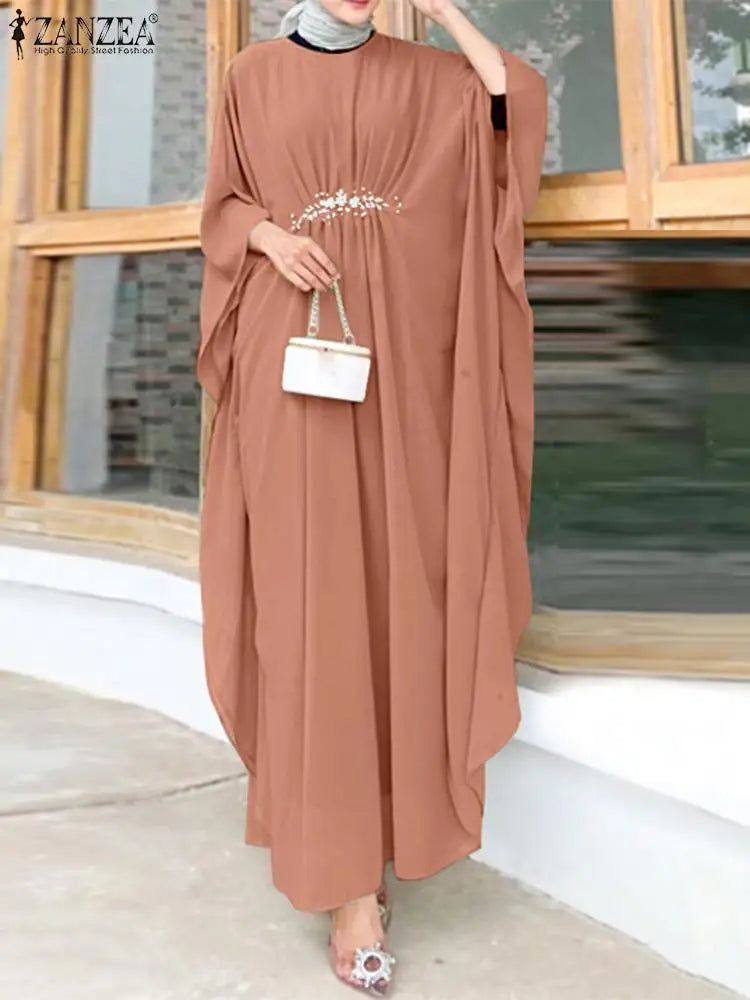 ZANZEA Autumn Muslim Hijab Dresses Abaya Women Long Sleeve Baggy Vestidos Kaftan Dubai Long Dress Ramadan Robe IsIamic Clothing