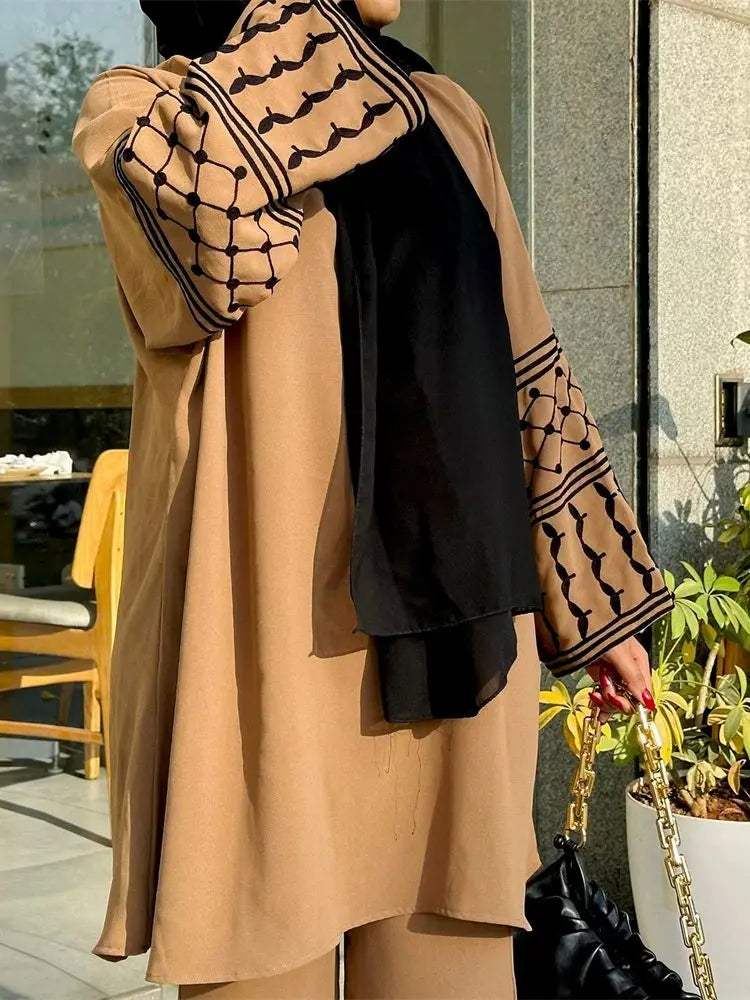 Eid Plain 2 Piece Abaya Set Tops Pants Modest Muslim Sets Abayas For Women Clothing Robe Caftan Marocain Femme Musulmane Kaftan